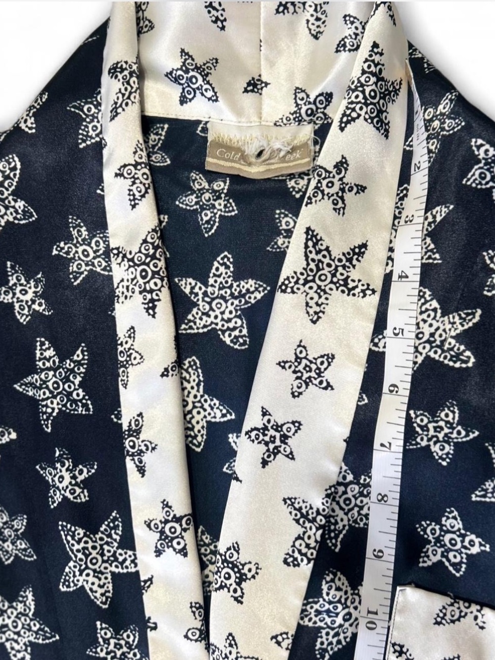 Coldwater Creek Satin Navy Blue Starfish Coastal Long Woman's Robe Size L/XL - Picture 4 of 7